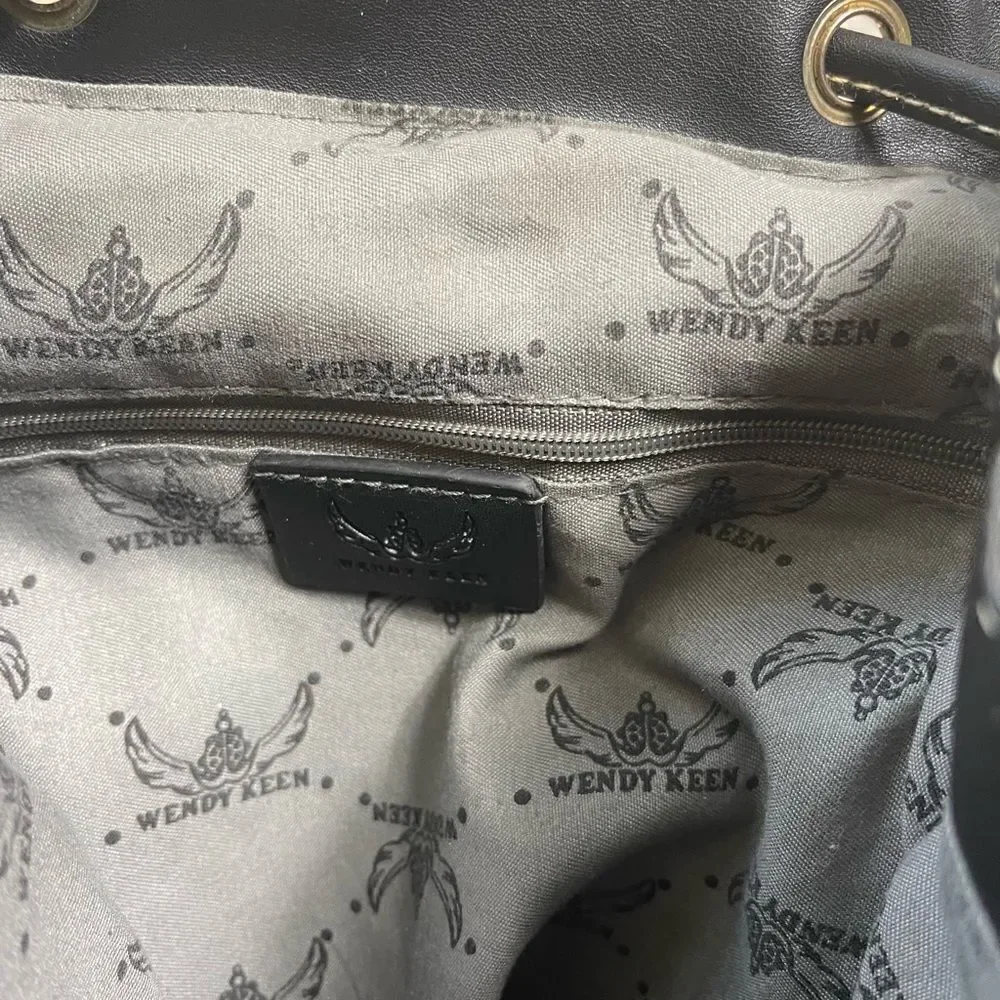 Wendy Keen Synthetic black and gray logo Backpack drawstring top closure.